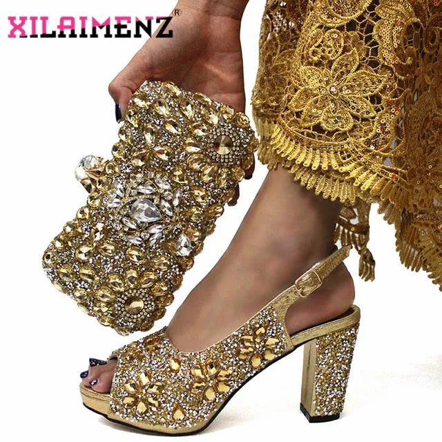 2020 Christmas Restriction Women Shoes Matching Bag in Green Color High Quality Italian Ladies Comfortable Heels