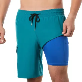 BRISIRA Mens Swim Trunks 9 Inch Inseam Board Shorts with Compression Liner Swimsuit Bathing Suit Quick Dry Cargo Pocket