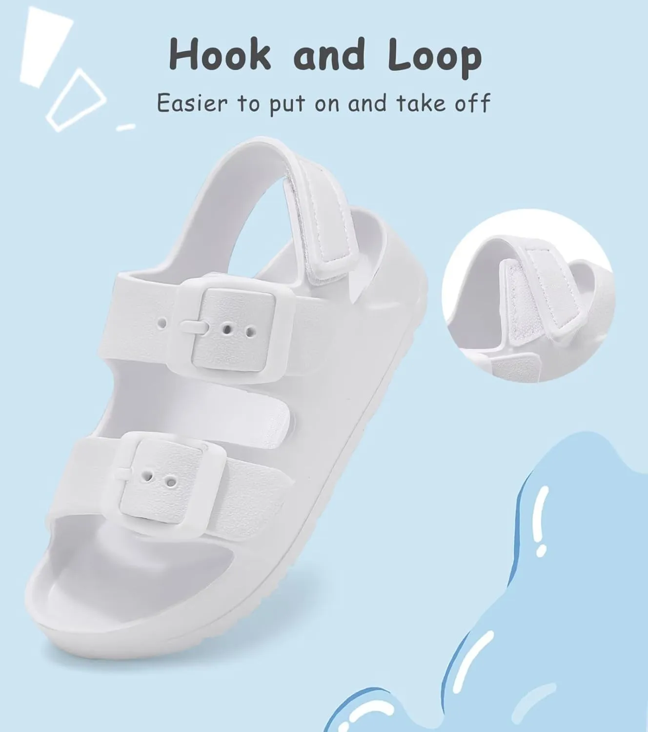 Kids Slides Sandals Double Buckle Adjustable Boys Girls