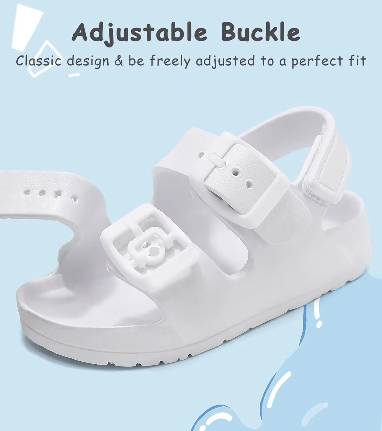 Kids Slides Sandals Double Buckle Adjustable Boys Girls