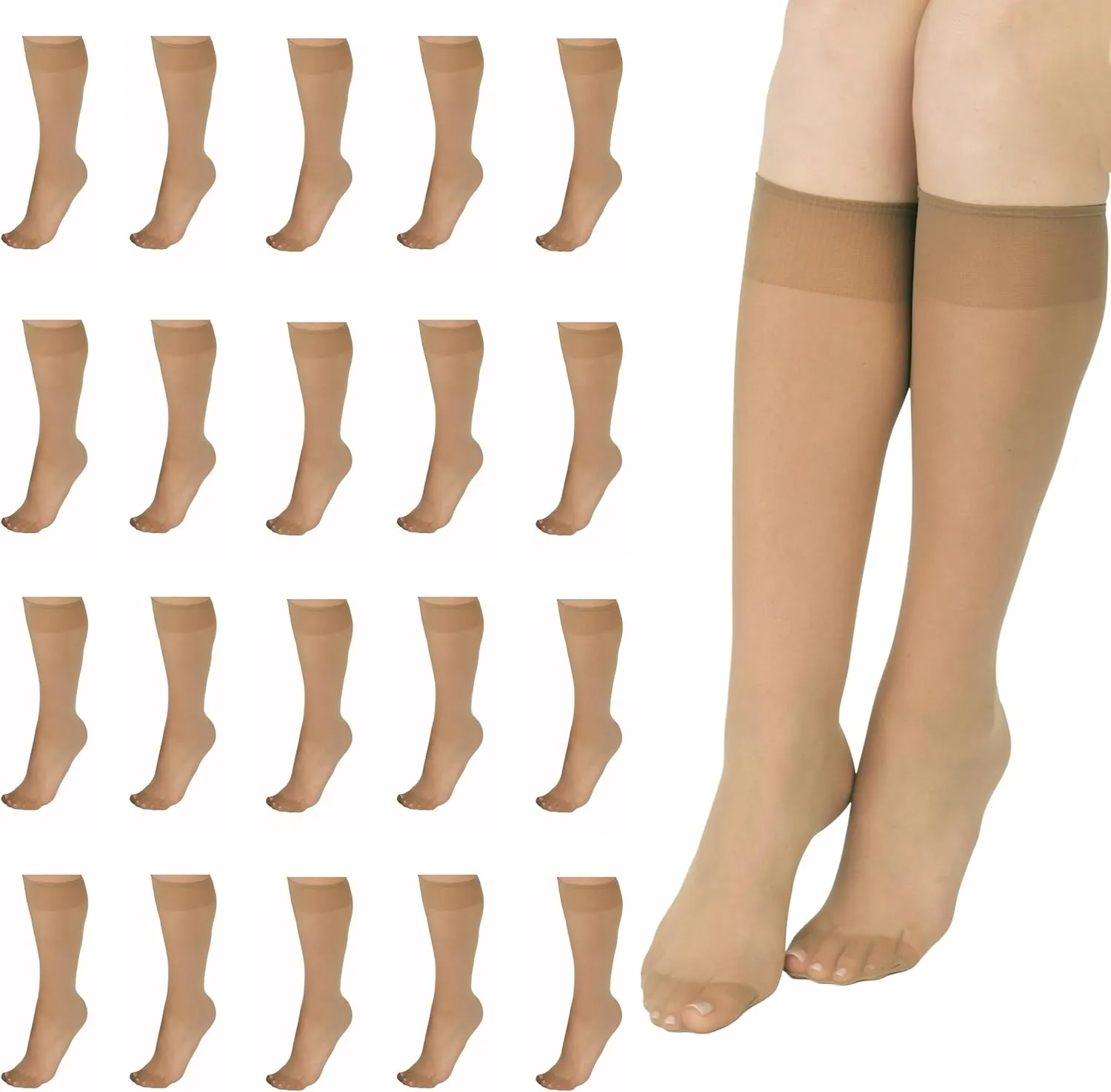 L'eggs Everyday Knee High Stockings, Reinforced Toe, 100% Nylon