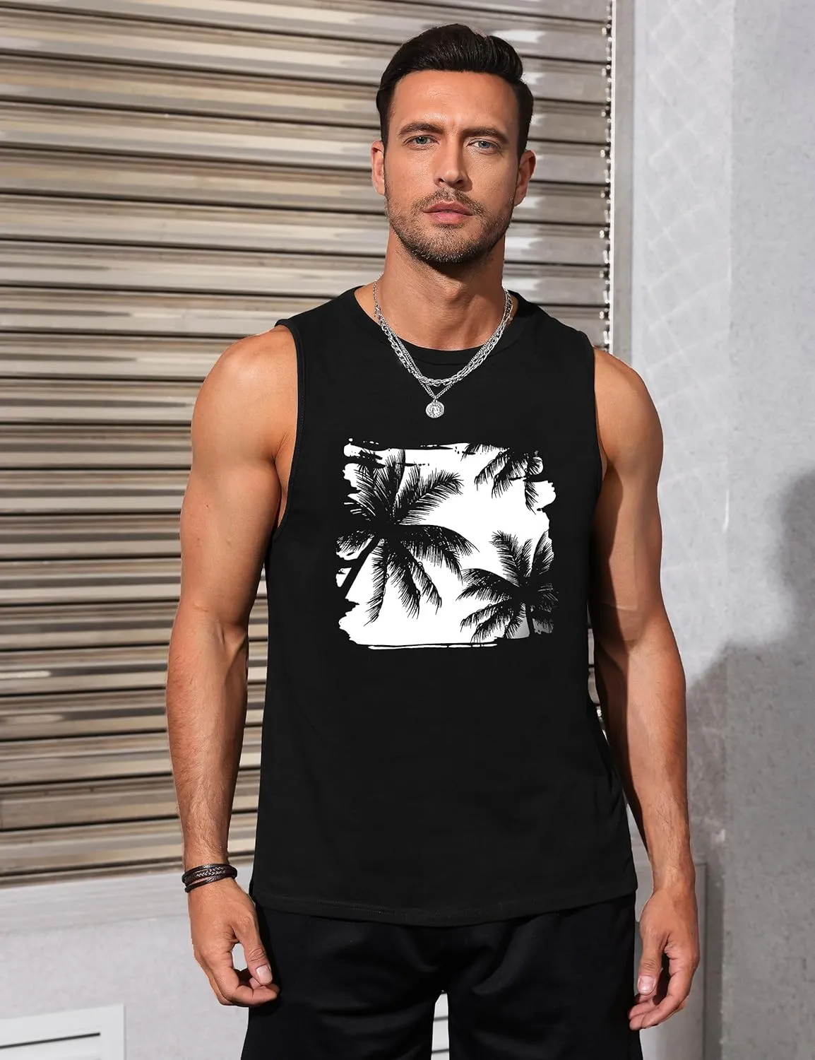 Mens Tank Tops Beach Summer Sleeveless Shirts Graphic Palm Tree Vacation Tanks Muscle Gym Tank Top