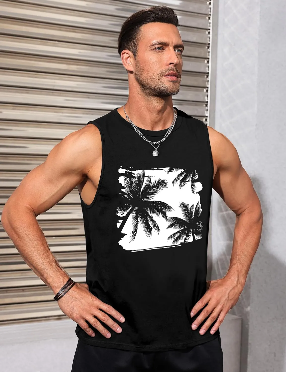 Mens Tank Tops Beach Summer Sleeveless Shirts Graphic Palm Tree Vacation Tanks Muscle Gym Tank Top