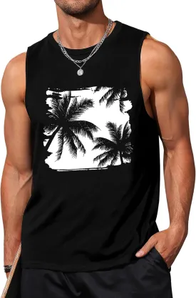Mens Tank Tops Beach Summer Sleeveless Shirts Graphic Palm Tree Vacation Tanks Muscle Gym Tank Top