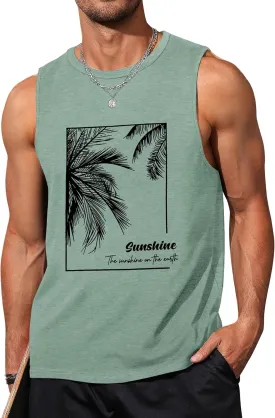 Mens Tank Tops Beach Summer Sleeveless Shirts Graphic Palm Tree Vacation Tanks Muscle Gym Tank Top