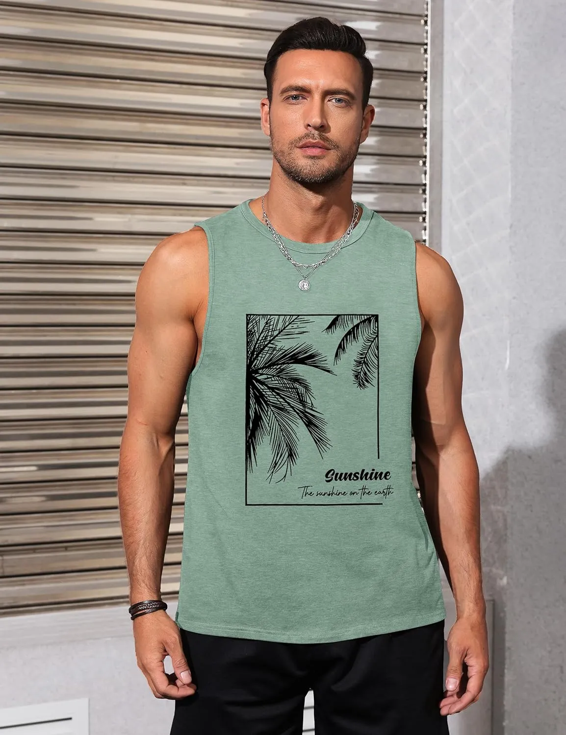 Mens Tank Tops Beach Summer Sleeveless Shirts Graphic Palm Tree Vacation Tanks Muscle Gym Tank Top