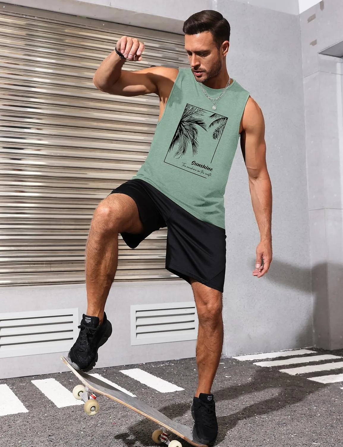 Mens Tank Tops Beach Summer Sleeveless Shirts Graphic Palm Tree Vacation Tanks Muscle Gym Tank Top