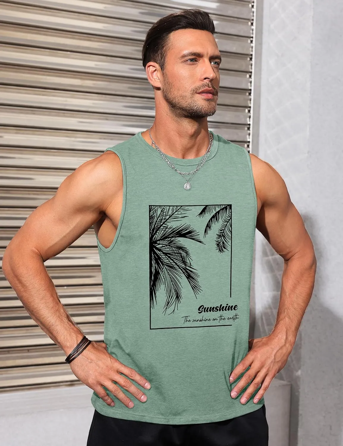 Mens Tank Tops Beach Summer Sleeveless Shirts Graphic Palm Tree Vacation Tanks Muscle Gym Tank Top