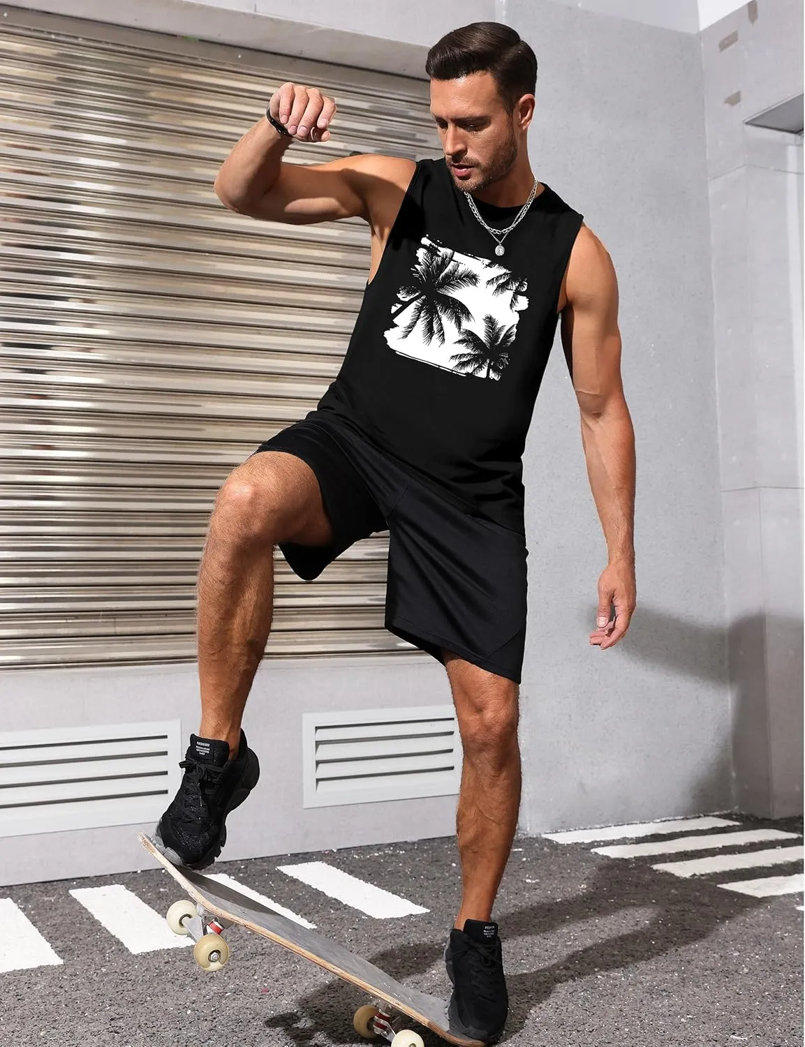 Mens Tank Tops Beach Summer Sleeveless Shirts Graphic Palm Tree Vacation Tanks Muscle Gym Tank Top