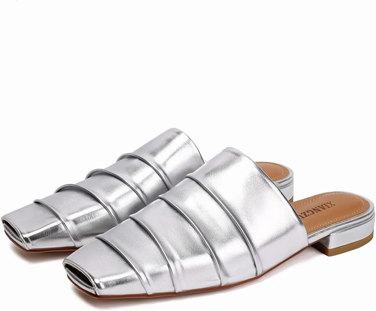 Mules for Women Square Peep Toe Comfortable Casual Backless Slip On Flat Dress Shoes