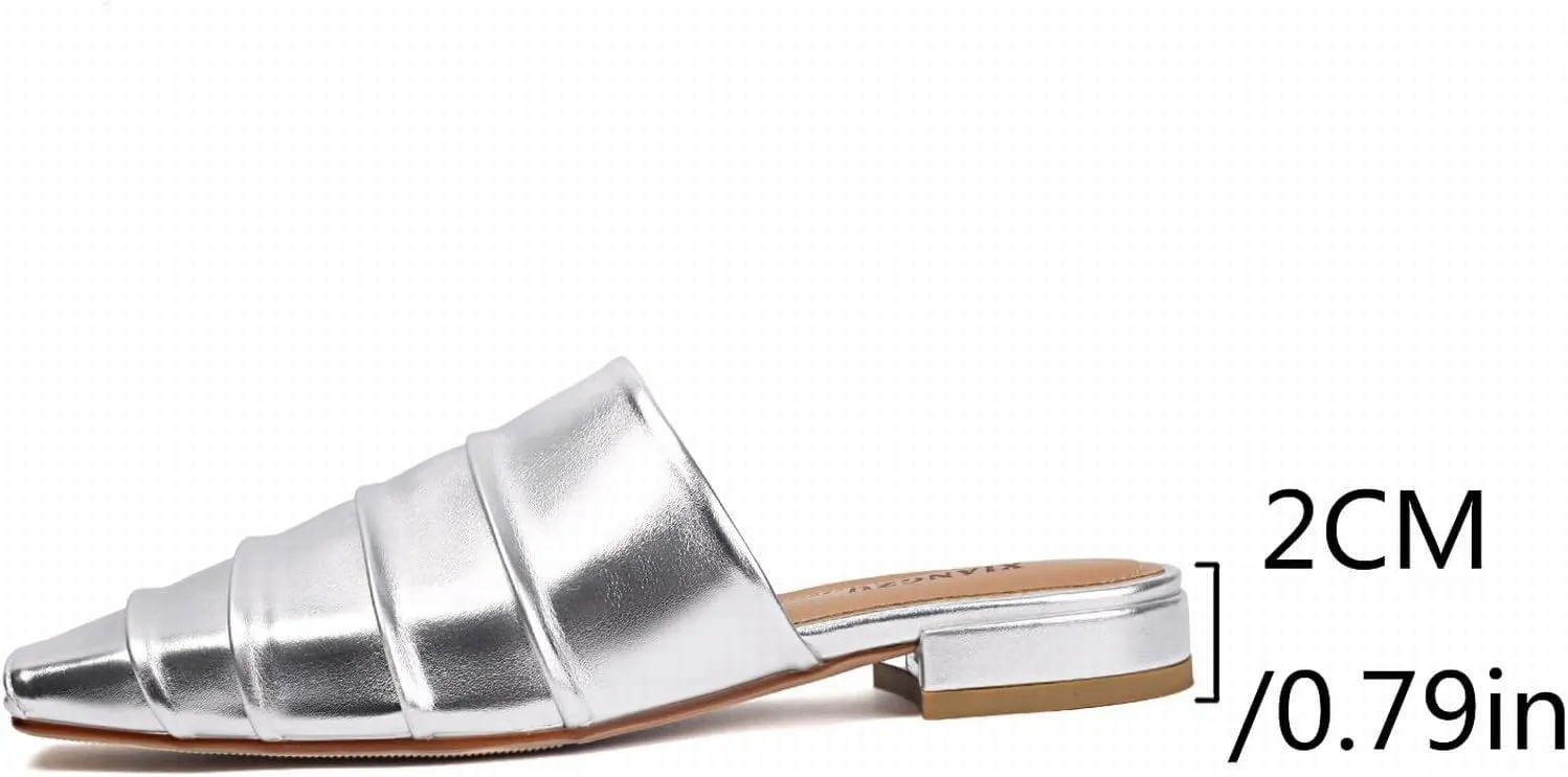Mules for Women Square Peep Toe Comfortable Casual Backless Slip On Flat Dress Shoes