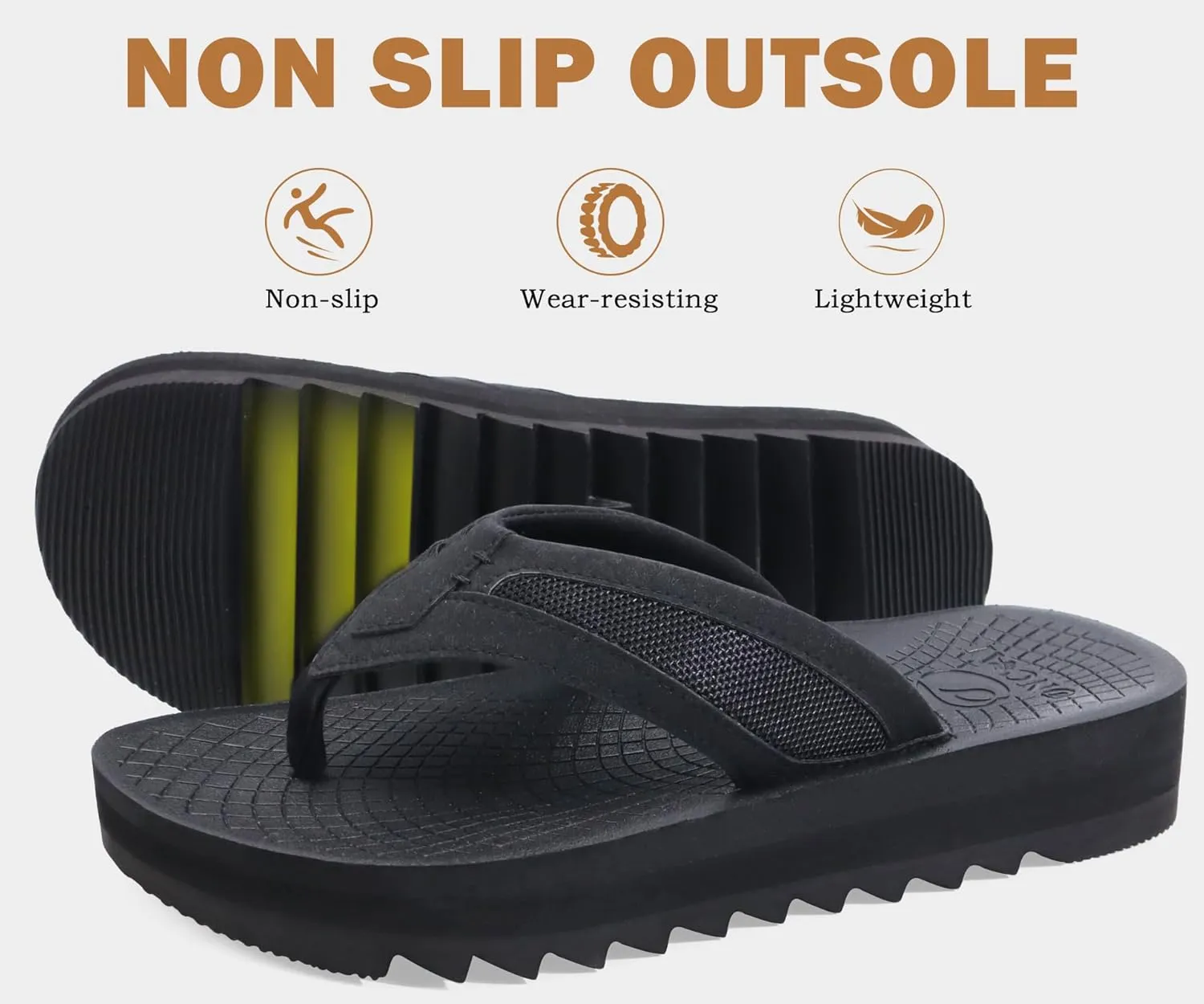 ONCAI Men's Flip Flops with Arch Support Orthotic Cushion Recovery Walking Slide Sandals for Men with Platform Summer Comfortable Soft Rubber Soles??US Size 7-15??
