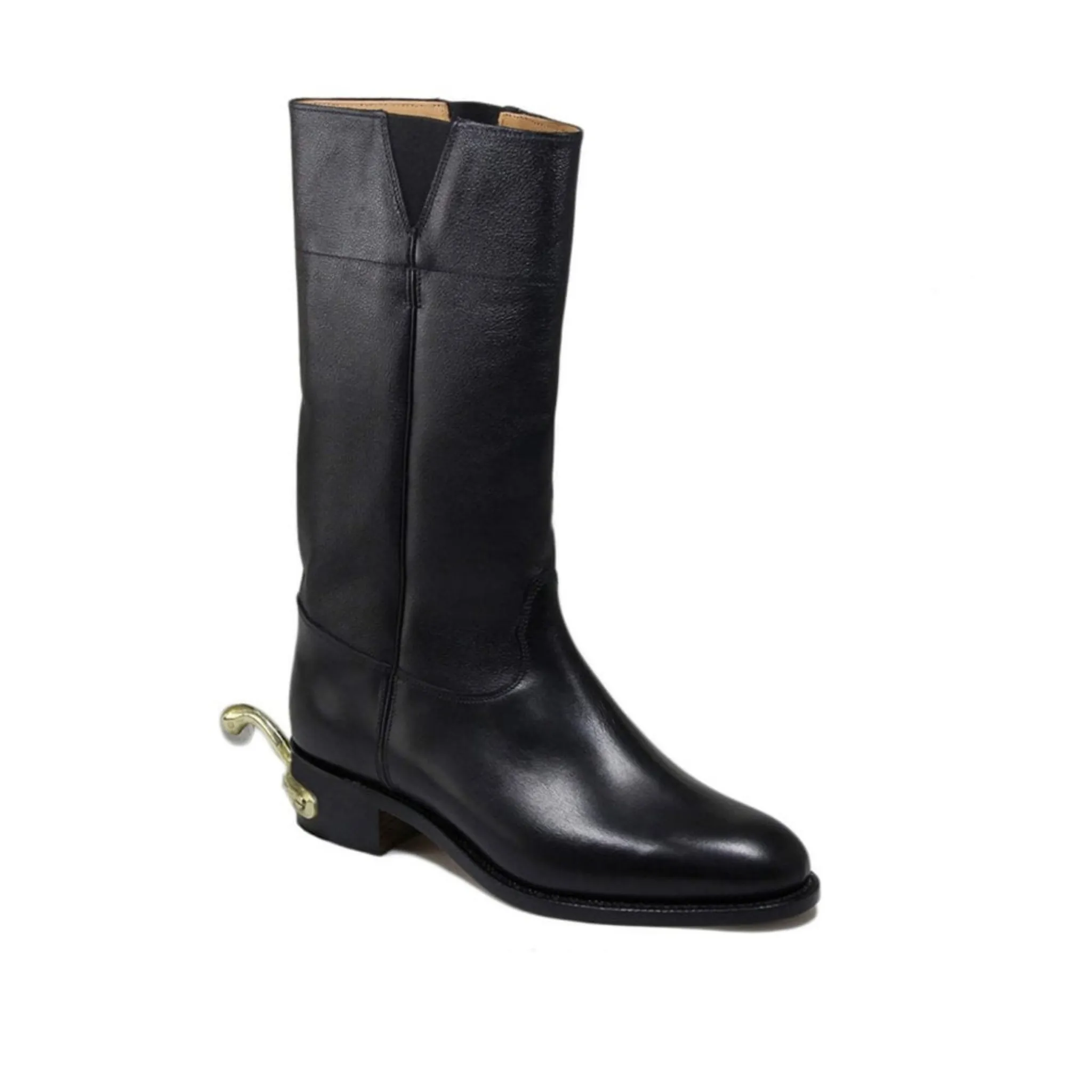 Sanders | Black Calf Officers Spur Box Heel Wellington Boot