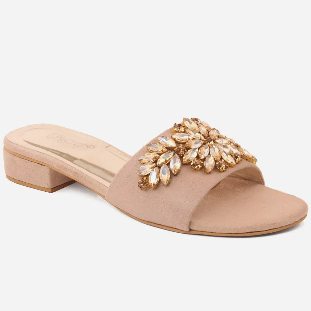 Women "ESTI" Block Heel Decorated Slip On Slippers