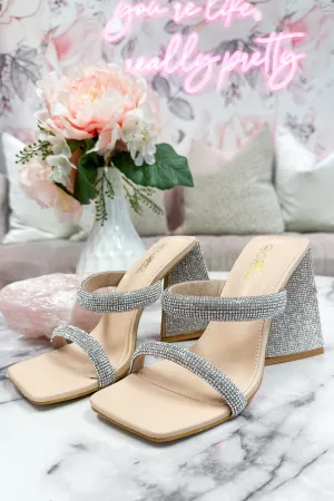Yasmin Embellished Block Heels: Nude